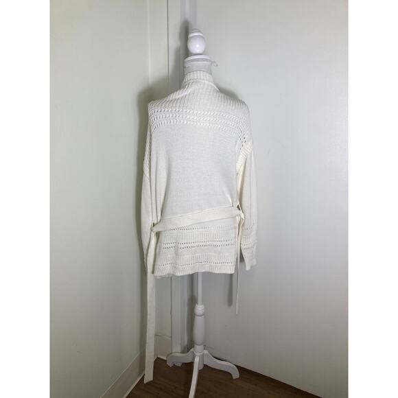 Intermix White Knit Long Cardigan W Tie Belt Sz P - Picture 2 of 3